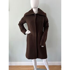 Cole Haan Wool Blend Dark Brown Overcoat Wide Collar Button Front Jacket size 4